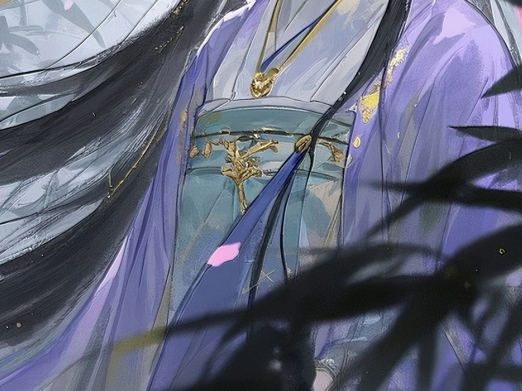 薄紫の衣装を纏った優雅な女性