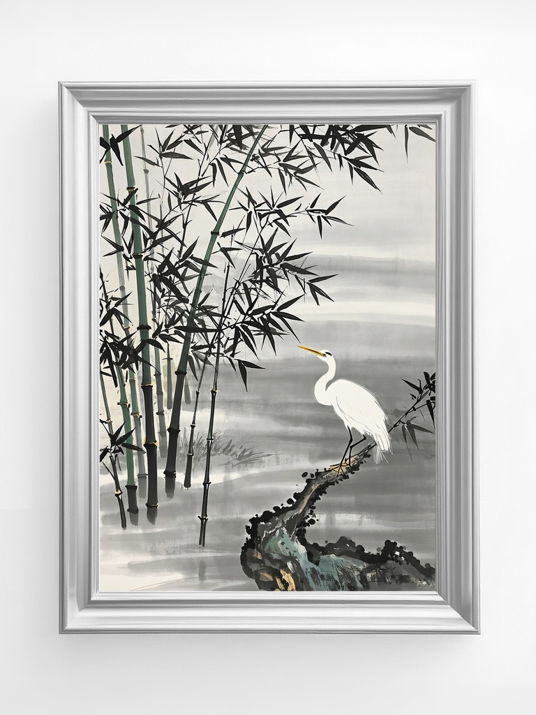 竹林に佇む白鷺