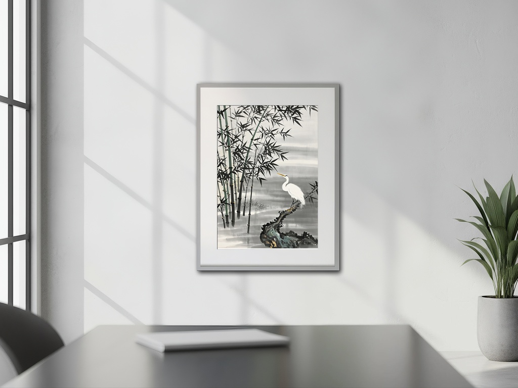 竹林に佇む白鷺