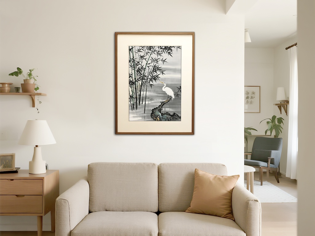 竹林に佇む白鷺