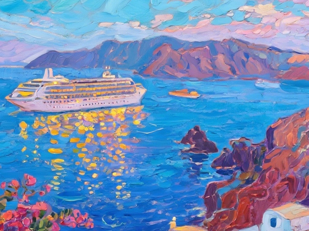 サントリーニと豪華客船