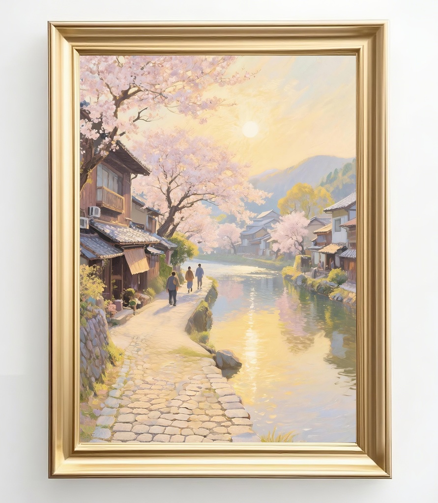 春の町並みと桜の風景