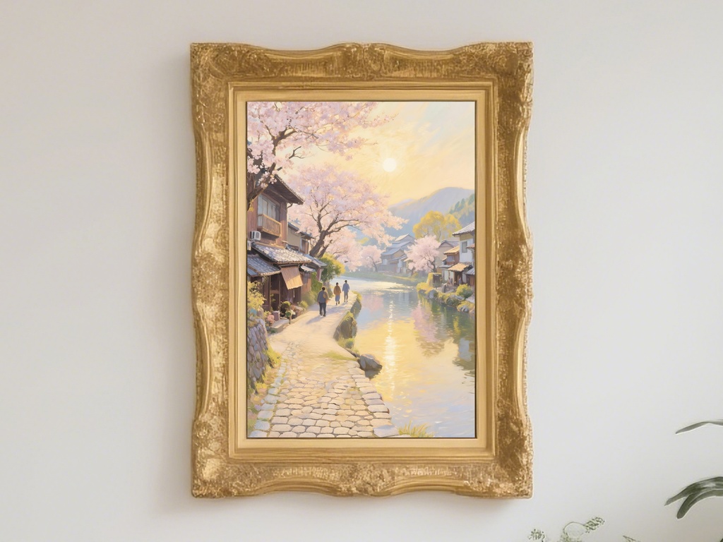 春の町並みと桜の風景