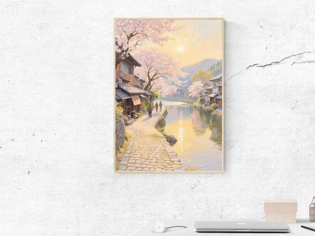 春の町並みと桜の風景