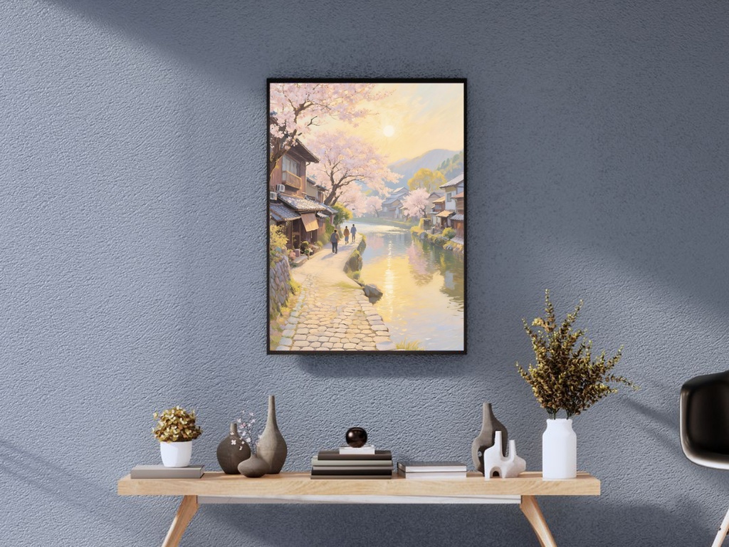 春の町並みと桜の風景