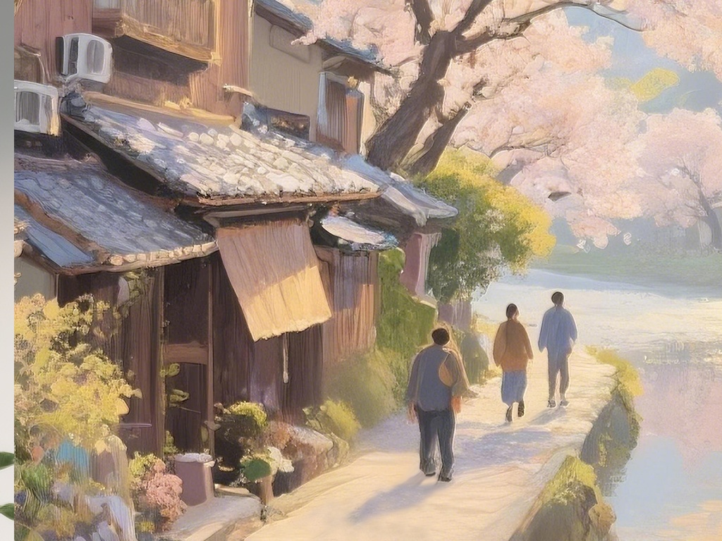 春の町並みと桜の風景