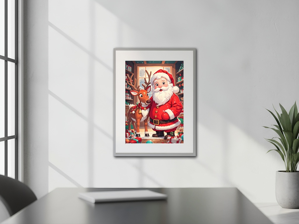 暖かな工房のサンタと相棒