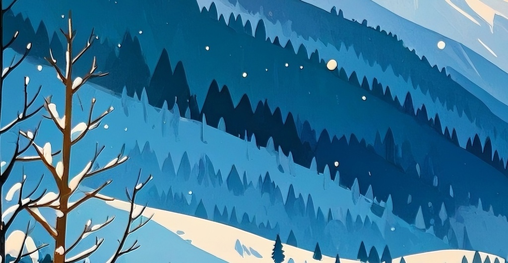 山麓の冬の景色と小さな家