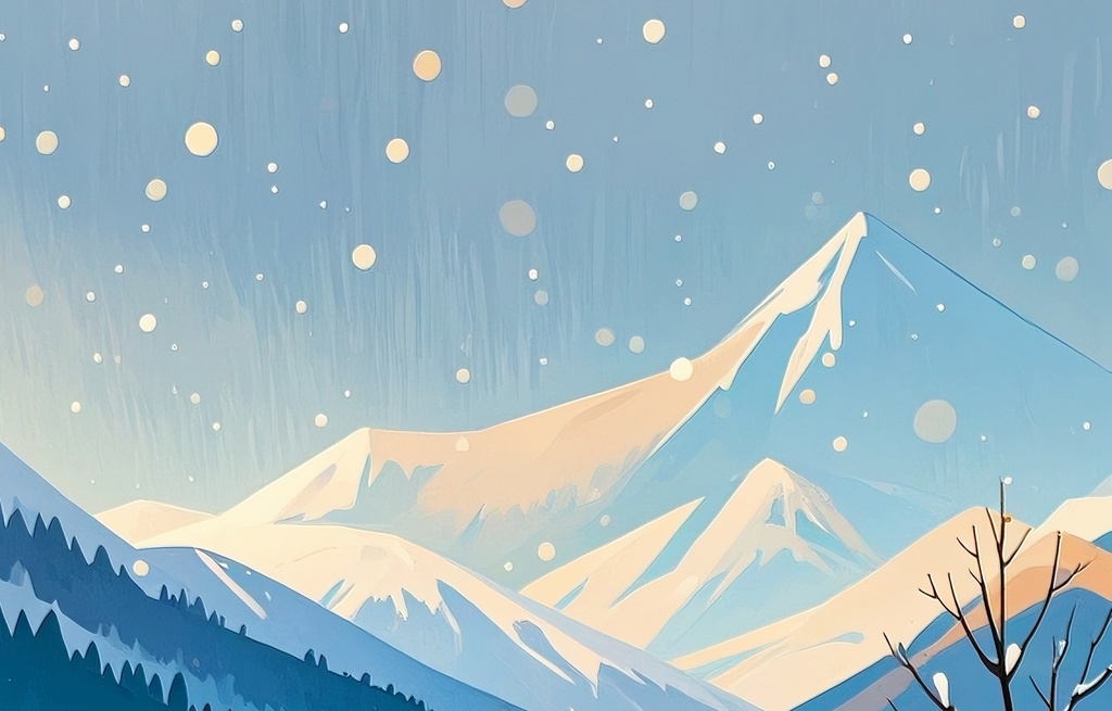 山麓の冬の景色と小さな家