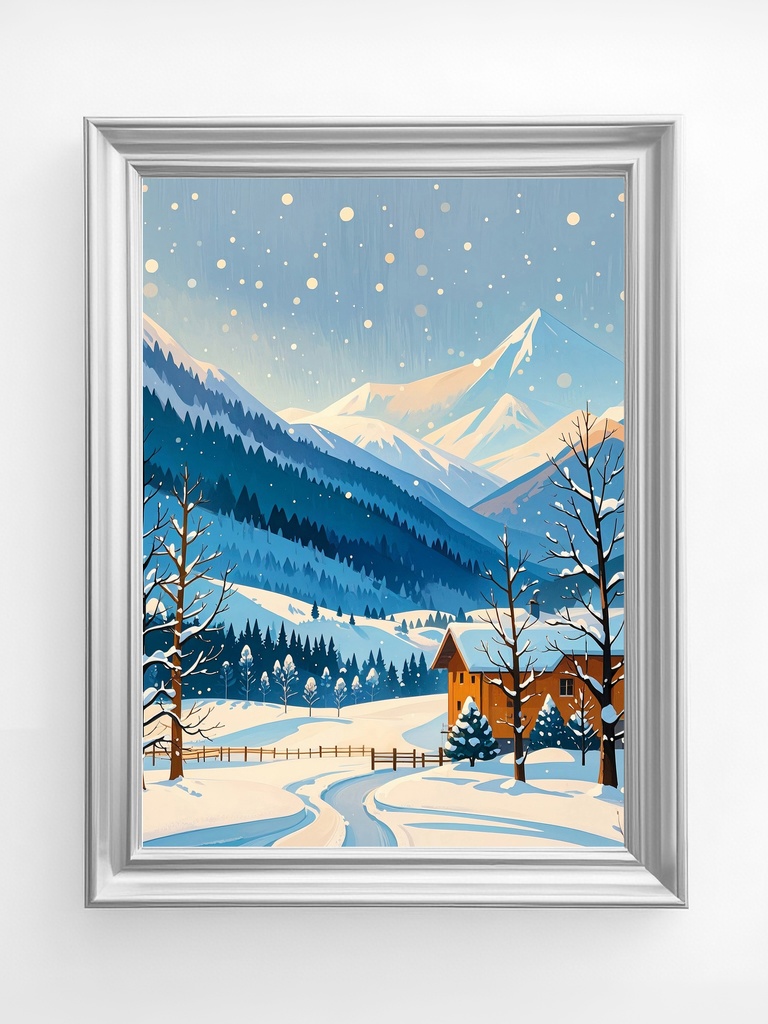 山麓の冬の景色と小さな家