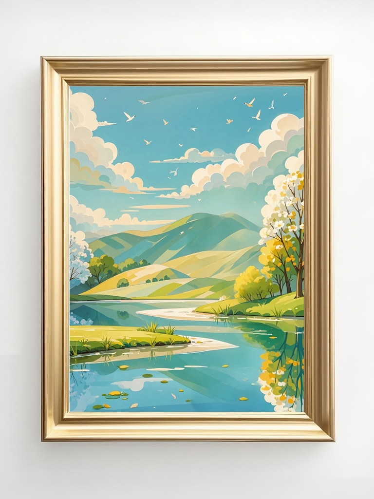 春風の山と川の景色