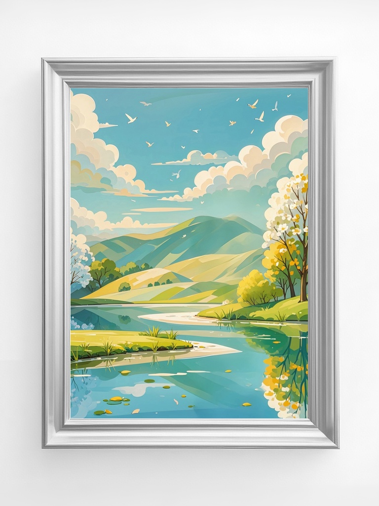 春風の山と川の景色