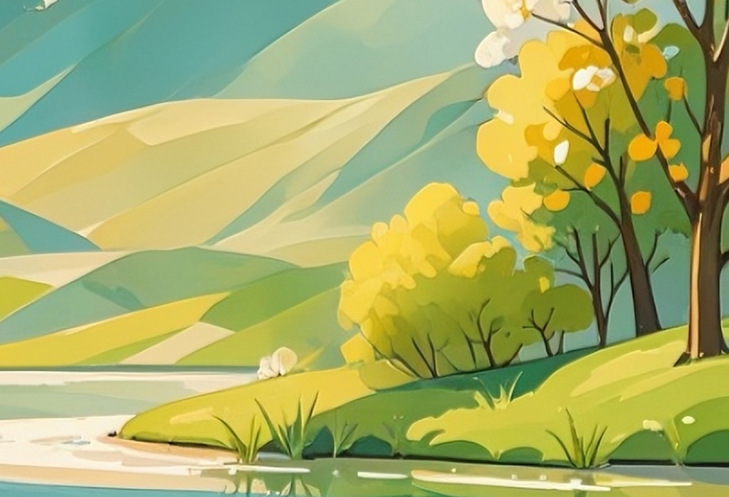 春風の山と川の景色