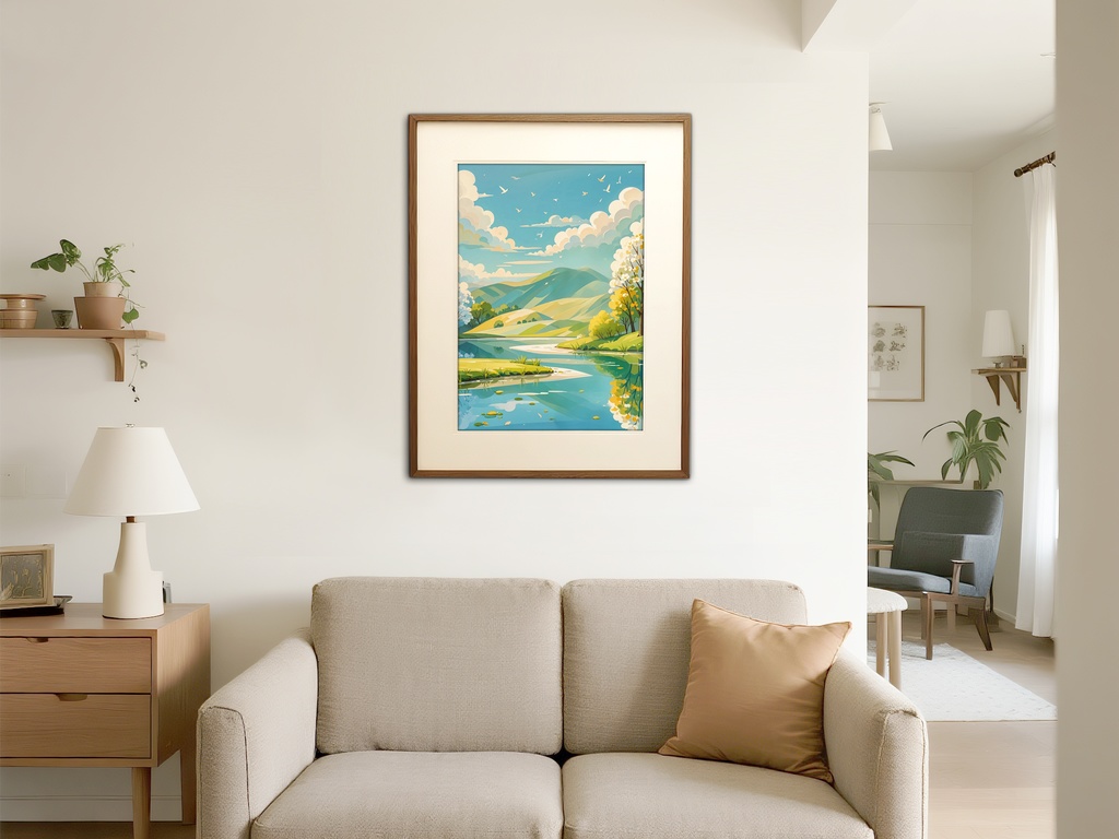 春風の山と川の景色