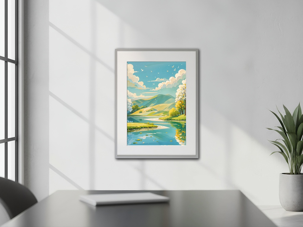 春風の山と川の景色