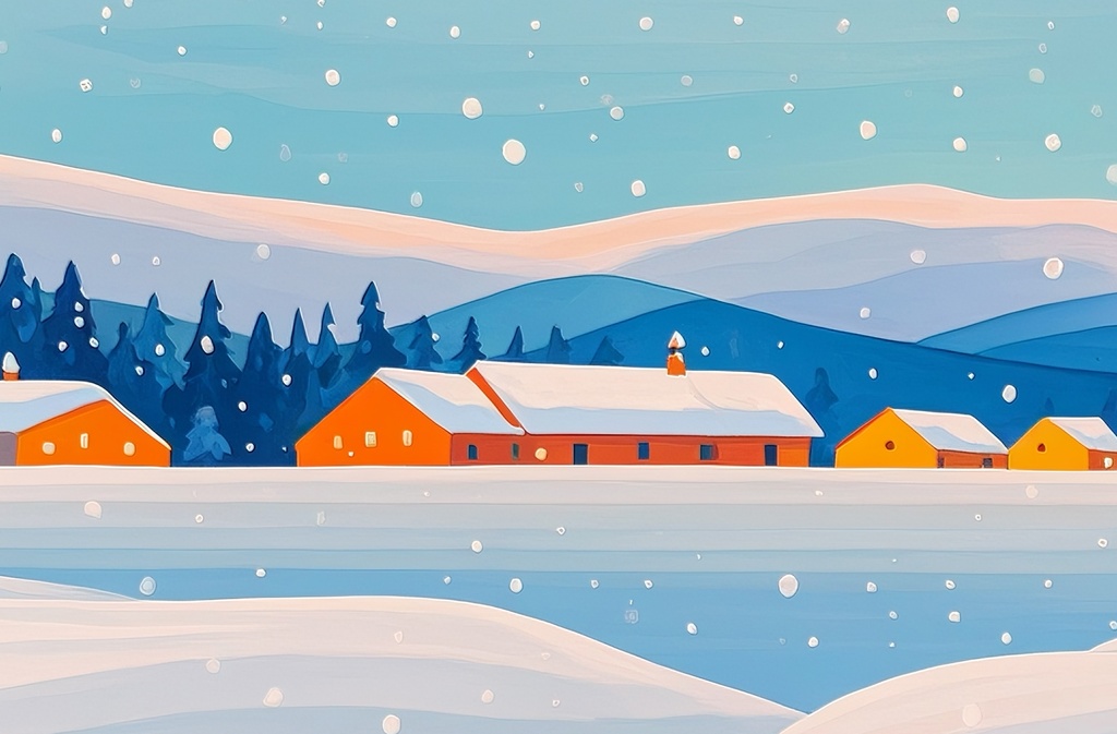 静かに降る雪の平原