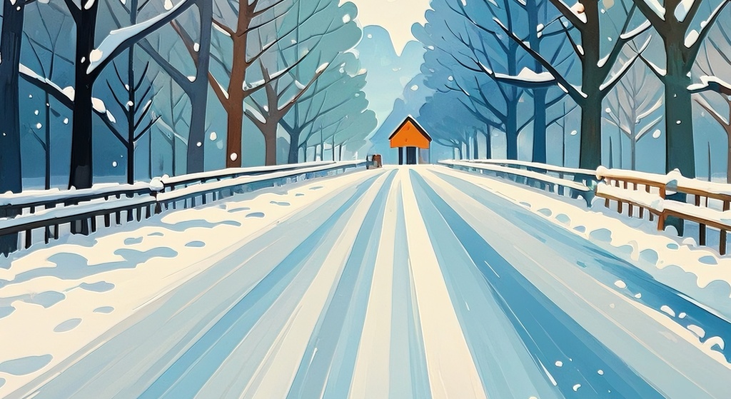 雪道の向こうへ続く