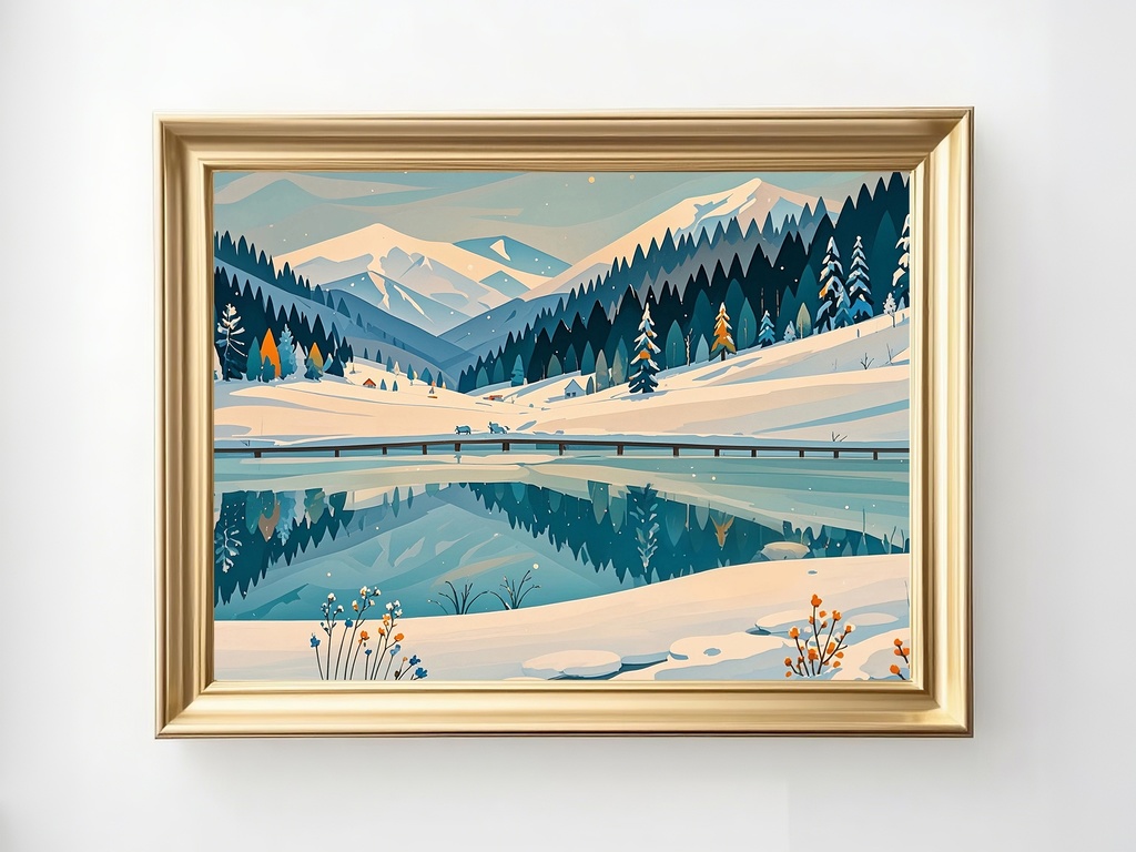 白峰を望む冬湖