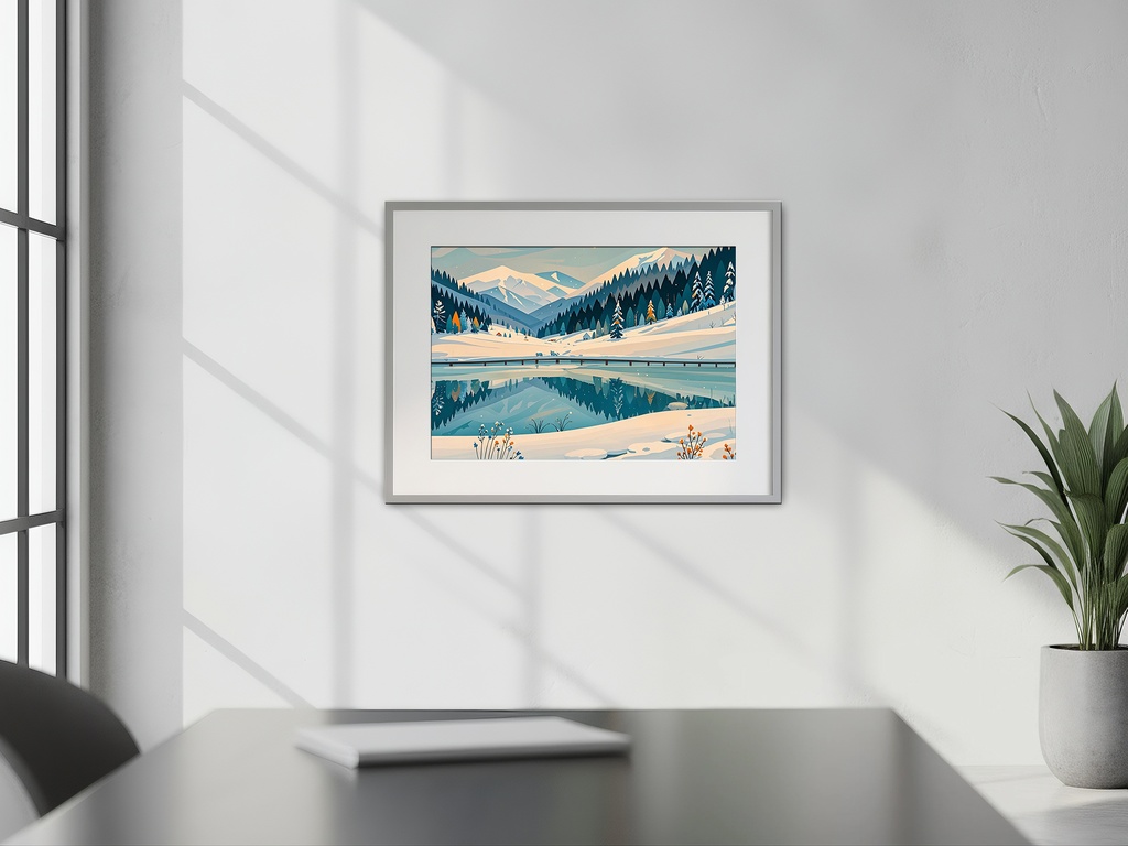 白峰を望む冬湖