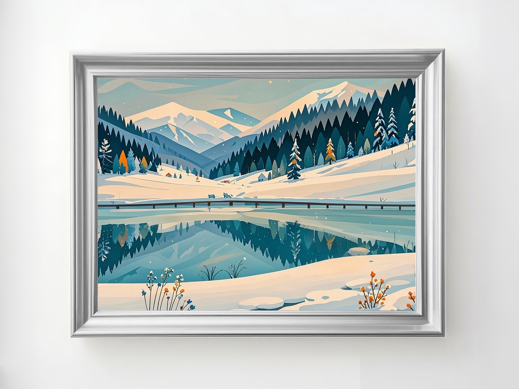 白峰を望む冬湖