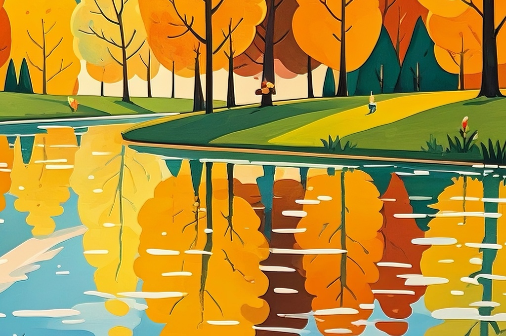 水面に映る秋光景