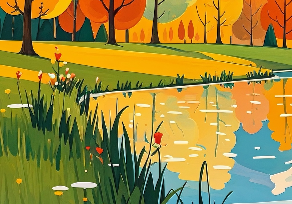 水面に映る秋光景