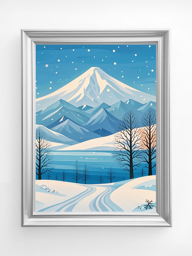 白銀峰と凍る湖面