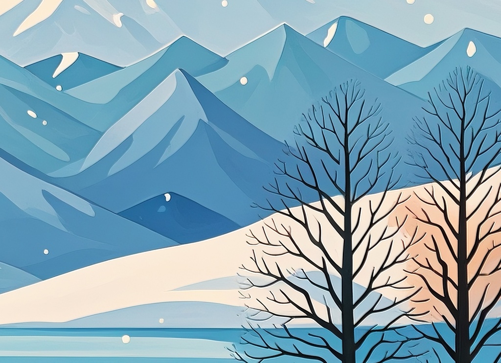 白銀峰と凍る湖面