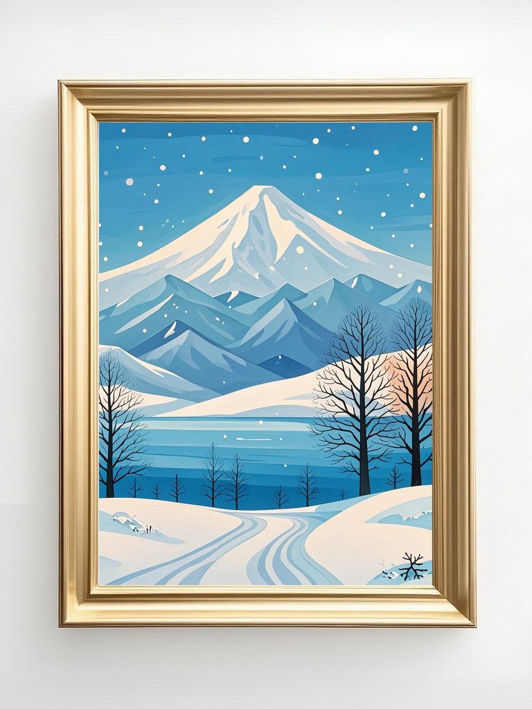 白銀峰と凍る湖面