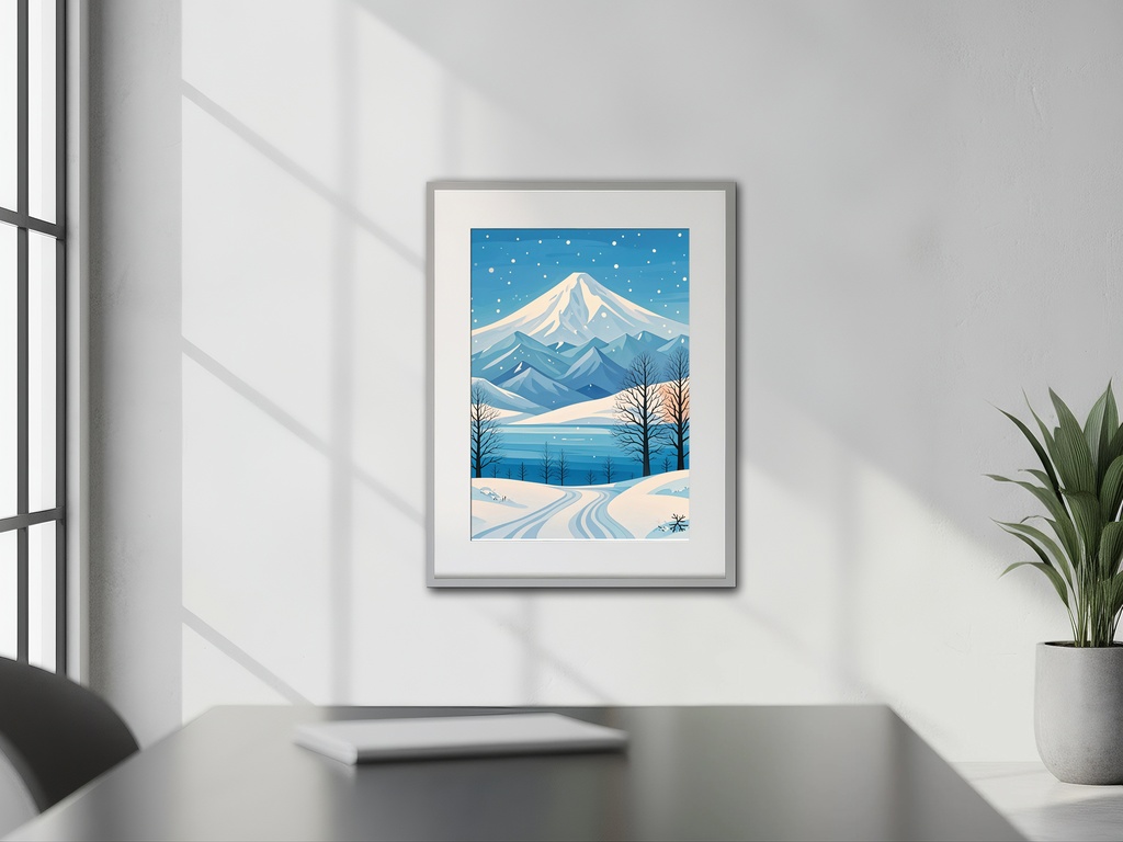 白銀峰と凍る湖面