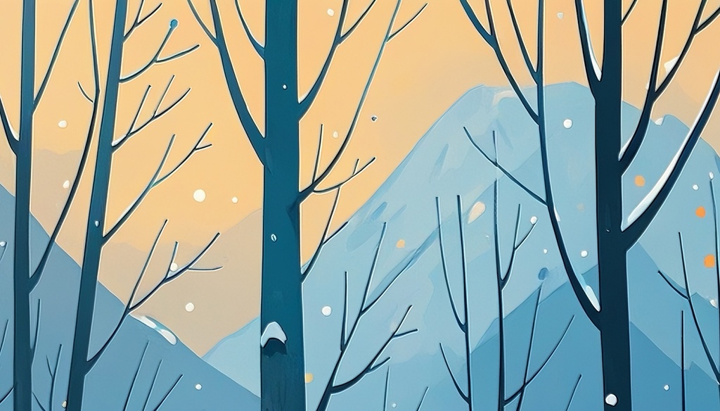 夕灯りの冬森の道