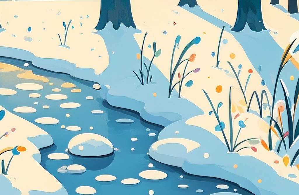 夕灯りの冬森の道