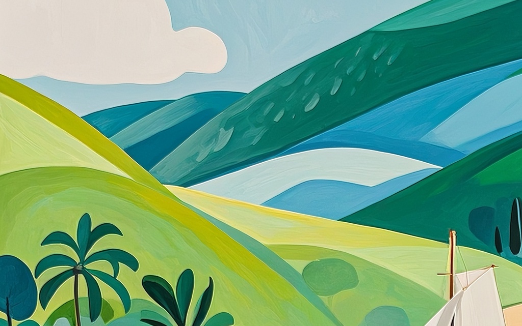 陽光そそぐ夏の丘