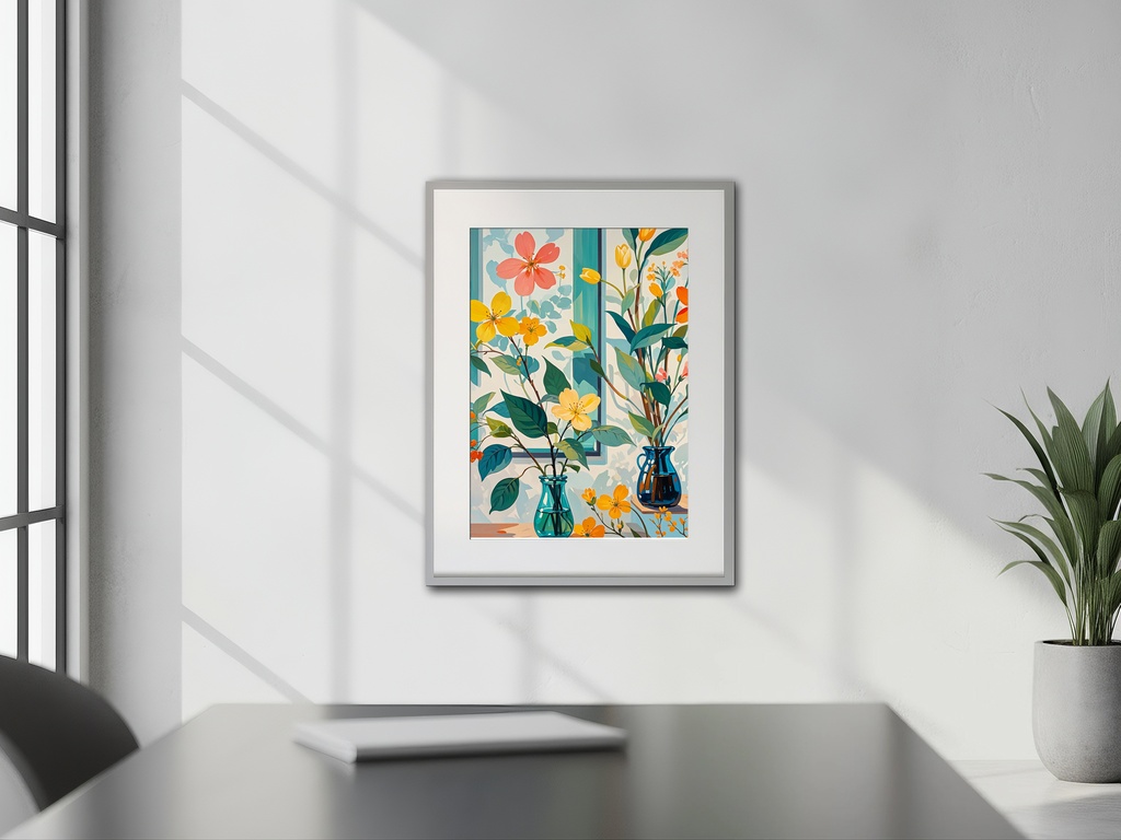 窓辺に咲く春の草花