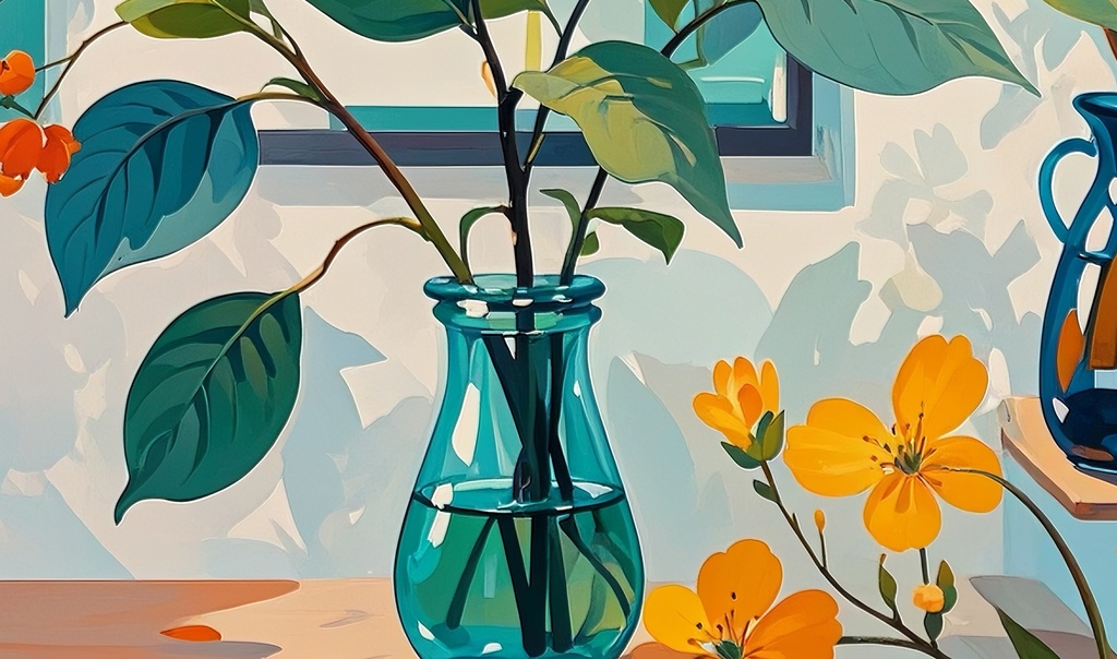 窓辺に咲く春の草花