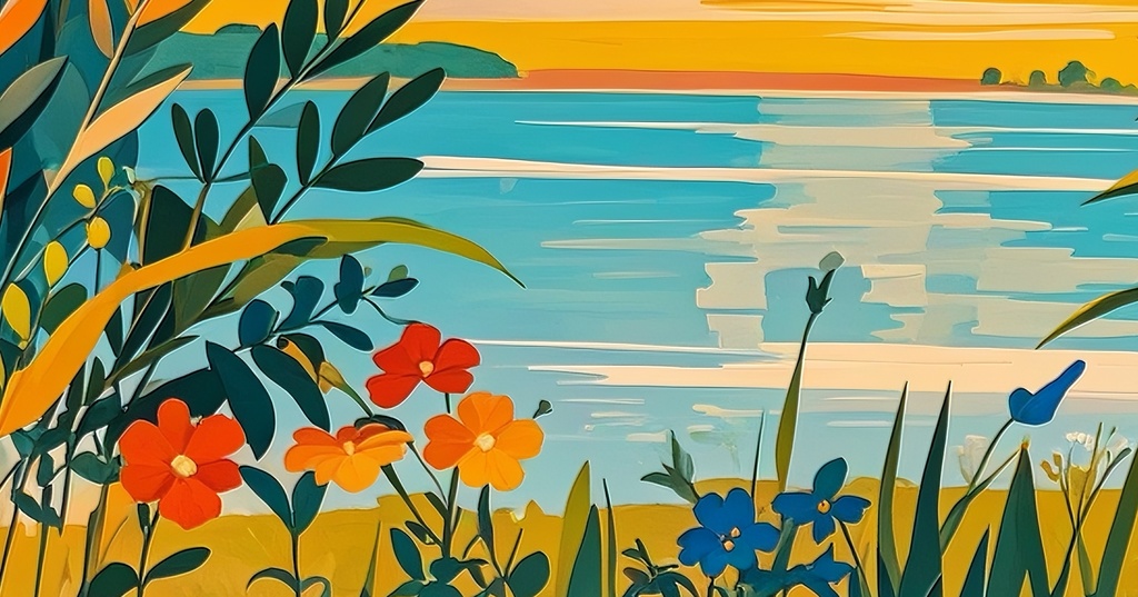 湖畔に咲く夏の花