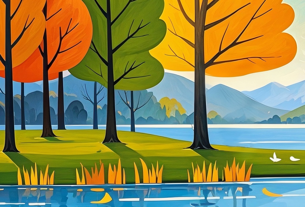 湖畔に揺れる秋彩