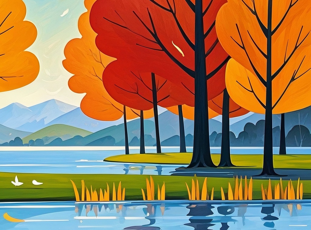 湖畔に揺れる秋彩