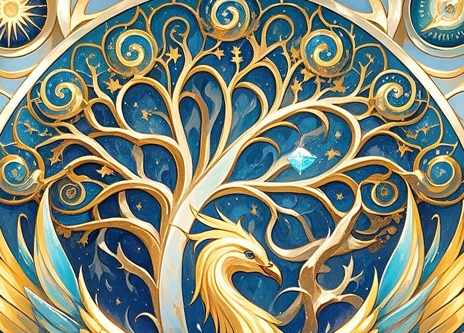 鳳凰と生命樹の浄化再生の開運アート