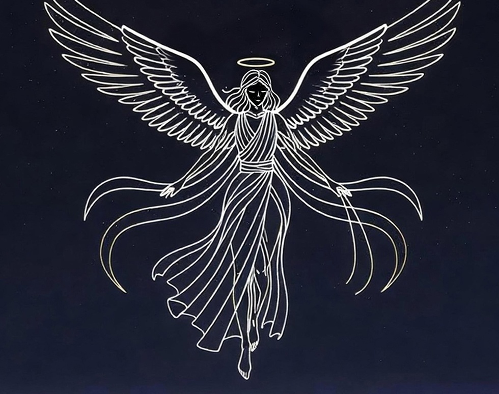 都市の夜空で見守る天使