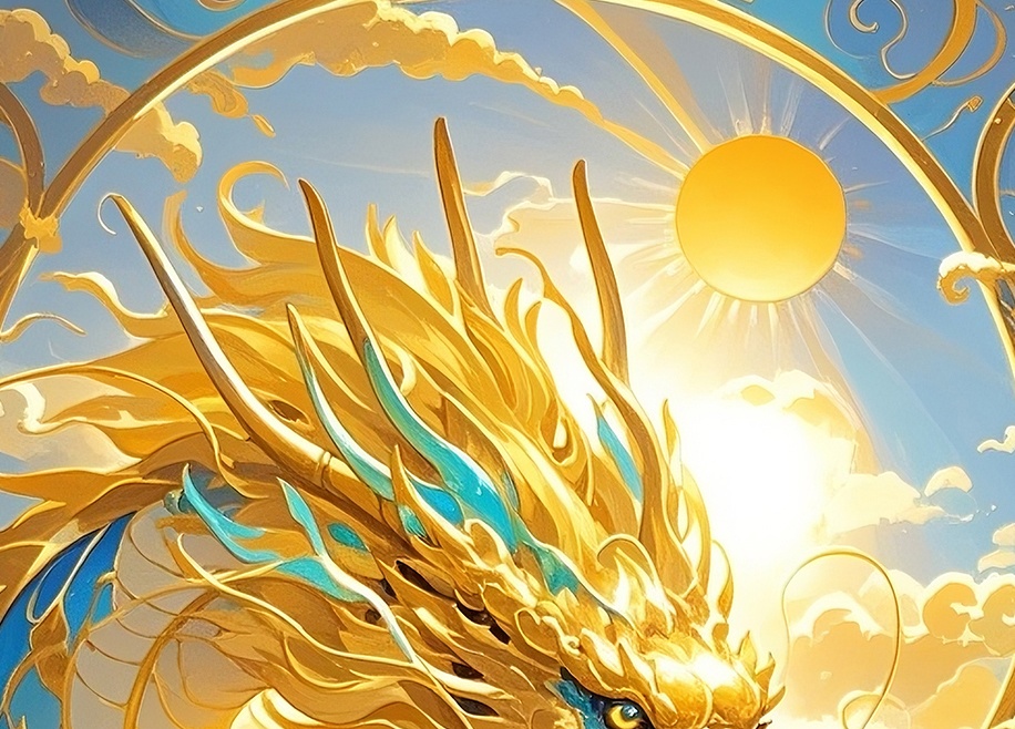 スマホ壁紙|陽光に躍る金龍|風水・金運・開運