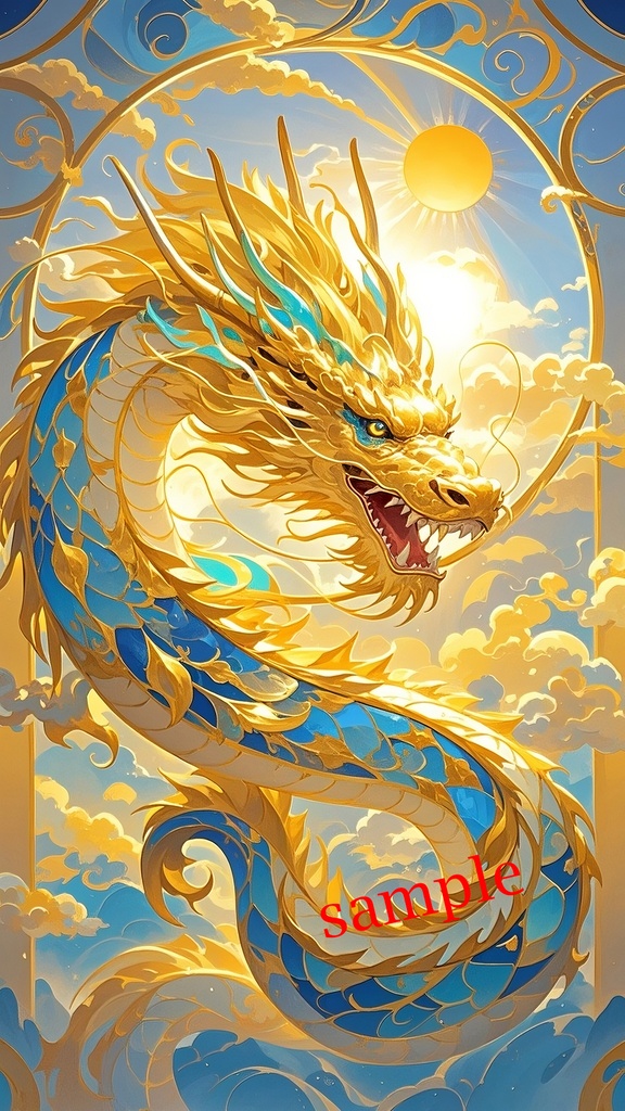 スマホ壁紙｜陽光に躍る金龍｜風水・金運・開運