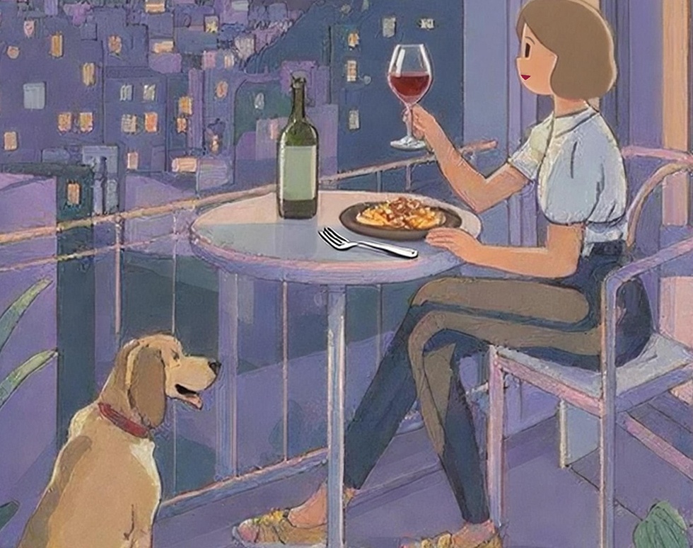 月明かりのテラスで月に乾杯