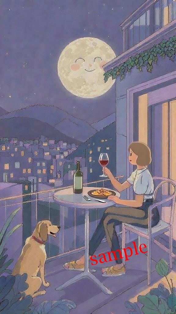 月明かりのテラスで月に乾杯