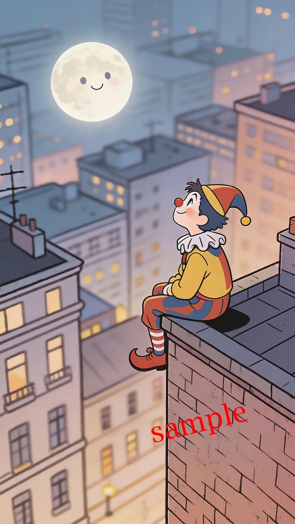 屋上からの月と街