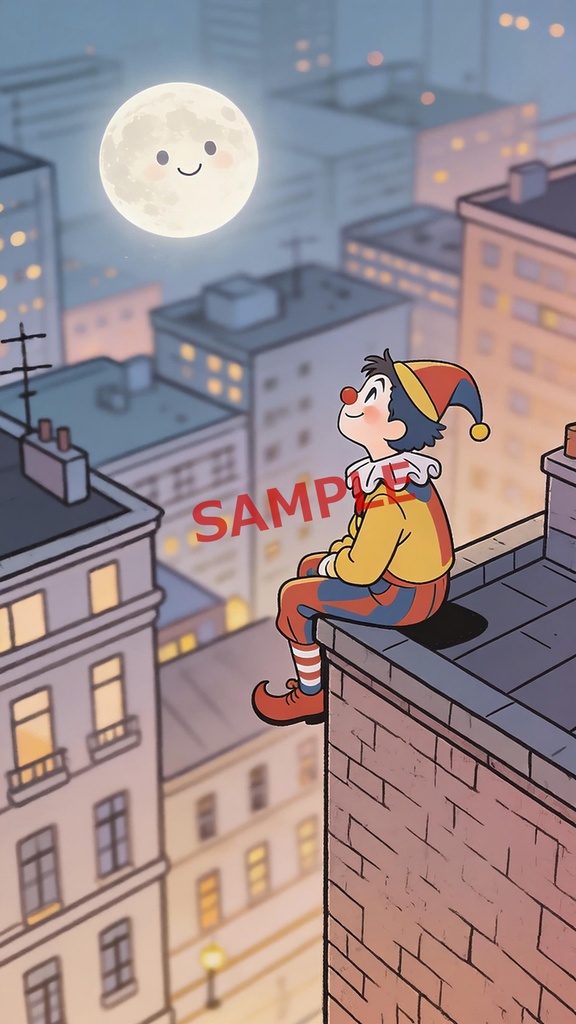 屋上からの月と街