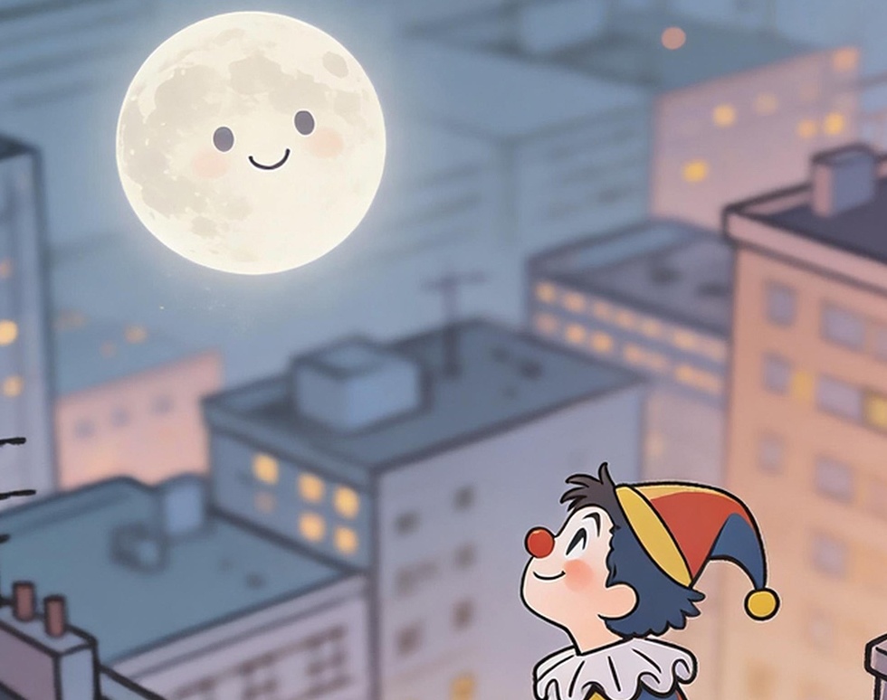 屋上からの月と街