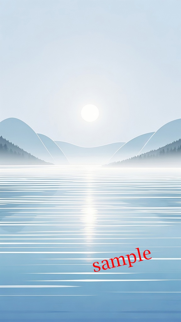 静かな湖と朝日