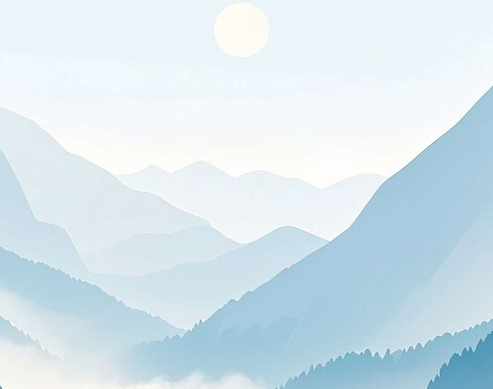 霧に包まれた山と湖畔