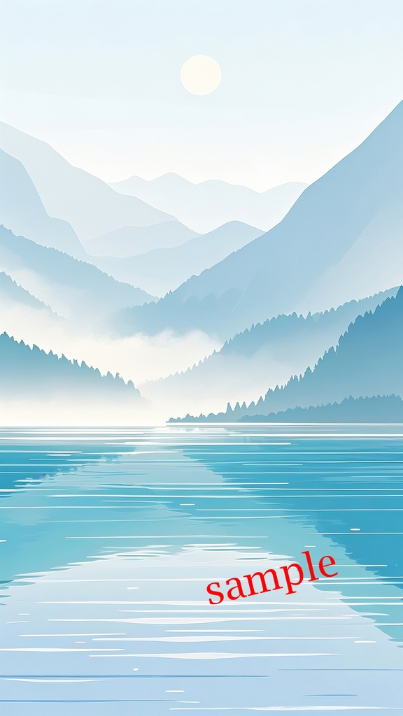 霧に包まれた山と湖畔